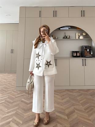 Bebe Yakalı Yıldız Hırka Ekru