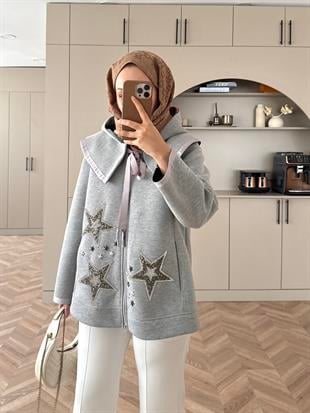 Bebe Yakalı Yıldız Hırka Gri