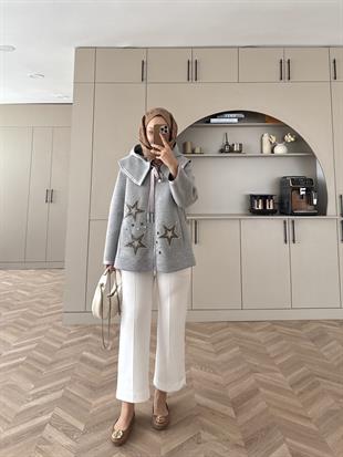 Bebe Yakalı Yıldız Hırka Gri