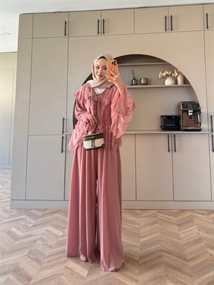 Belinay Şifon Pantolon Takım Gül Kurusu (5784)