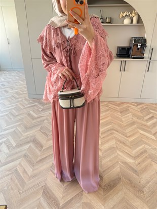 Belinay Şifon Pantolon Takım Gül Kurusu (5784)