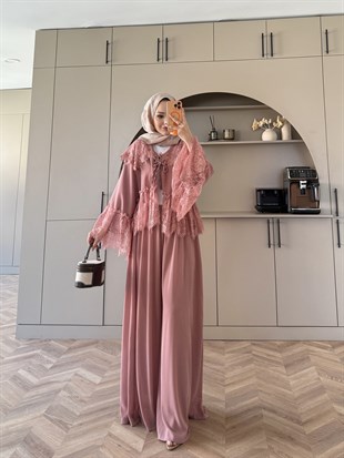 Belinay Şifon Pantolon Takım Gül Kurusu (5784)