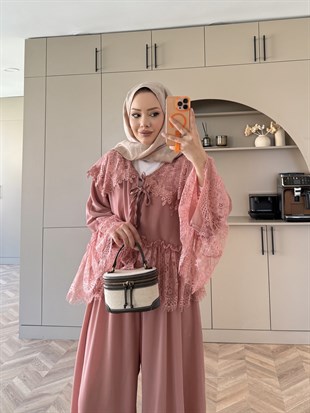 Belinay Şifon Pantolon Takım Gül Kurusu (5784)