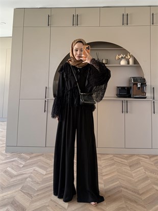 Belinay Dantelli Pantolon Takım Siyah (5784)