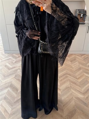 Belinay Dantelli Pantolon Takım Siyah (5784)