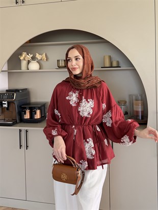 Berra Fırfırlı Pantolonlu Takım Bordo (5811)