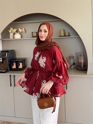 Berra Fırfırlı Pantolonlu Takım Bordo (5811)