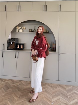 Berra Fırfırlı Pantolonlu Takım Bordo (5811)