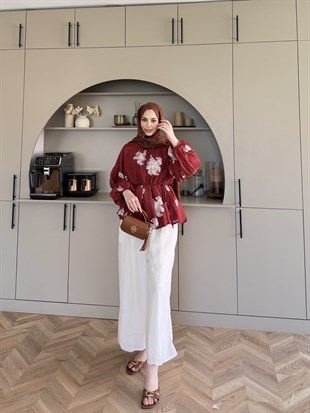 Berra Fırfırlı Pantolonlu Takım Bordo (5811)