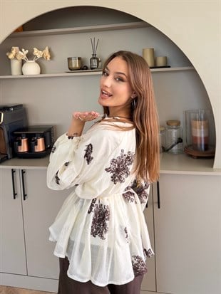 Berra Fırfırlı Pantolonlu Takım Ekru (5811)
