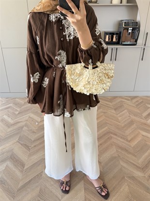 Berra Fırfırlı Pantolonlu Takım Kahve (5811)