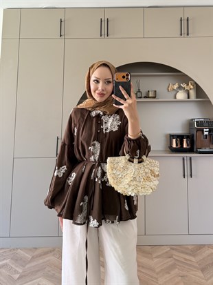 Berra Fırfırlı Pantolonlu Takım Kahve (5811)