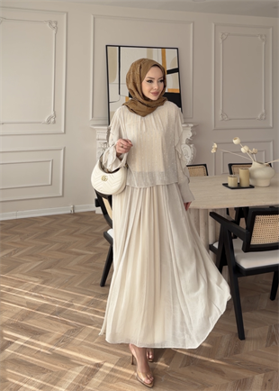 Berry Taşlı Etekli Takım Bej (5725)