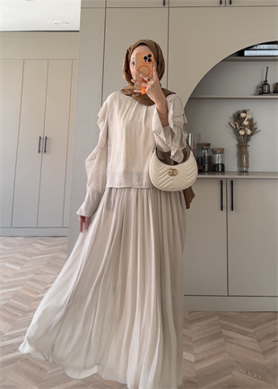 Berry Taşlı Etekli Takım Bej (5725)