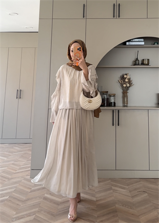 Berry Taşlı Etekli Takım Bej (5725)