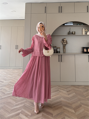 Berry Taşlı Etekli Takım Pembe (5725)