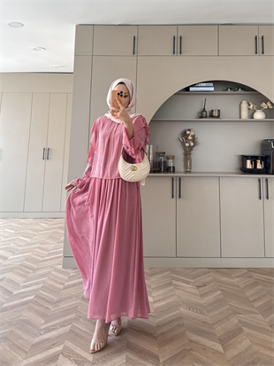 Berry Taşlı Etekli Takım Pembe (5725)