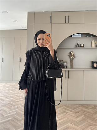 Berry Taşlı Etekli Takım Siyah (5725)