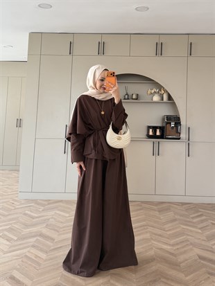Billow Asimetrik Kesim Pantolon Takım Acı Kahve (4476)
