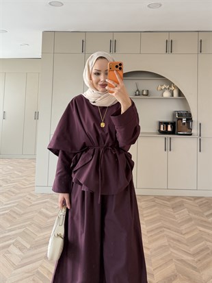 Billow Asimetrik Kesim Pantolon Takım Mürdüm (4476)