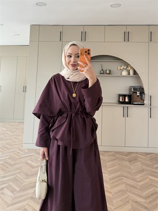 Billow Asimetrik Kesim Pantolon Takım Mürdüm (4476)