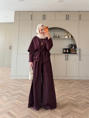 Billow Asimetrik Kesim Pantolon Takım Mürdüm (4476)