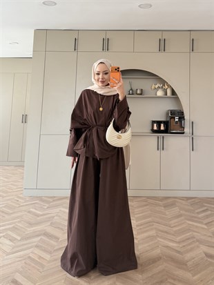 Billow Asimetrik Kesim Pantolon Takım Acı Kahve (4476)