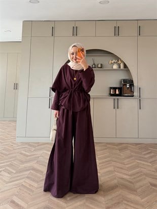 Billow Asimetrik Kesim Pantolon Takım Mürdüm (4476)