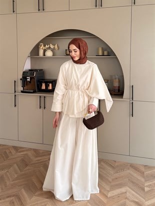Billow Asimetrik Kesim Pantolon Takım Ekru (4476)