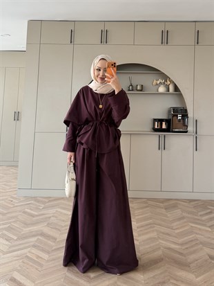 Billow Asimetrik Kesim Pantolon Takım Mürdüm (4476)