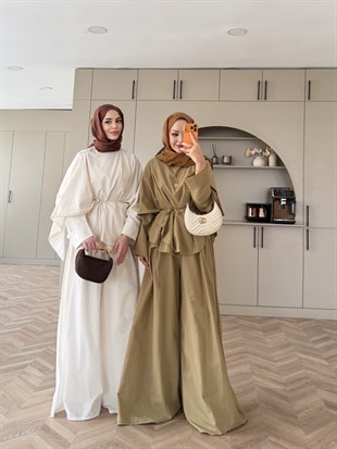 Billow Asimetrik Kesim Pantolon Yağ Yeşili (4476)