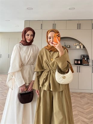 Billow Asimetrik Kesim Pantolon Yağ Yeşili (4476)