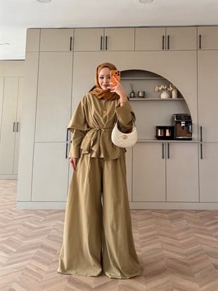 Billow Asimetrik Kesim Pantolon Yağ Yeşili (4476)