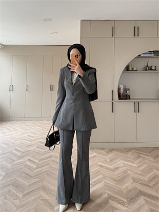 Birit Düğme Detaylı Blazer Takım Antrasit (26042)