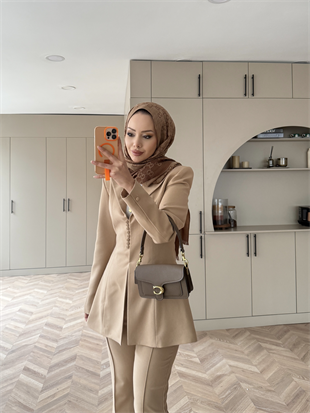 Biri Düğme Detaylı Blazer Takım Camel (26042)