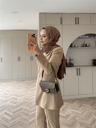 Biri Düğme Detaylı Blazer Takım Camel (26042)