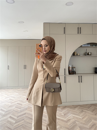 Biri Düğme Detaylı Blazer Takım Camel (26042)