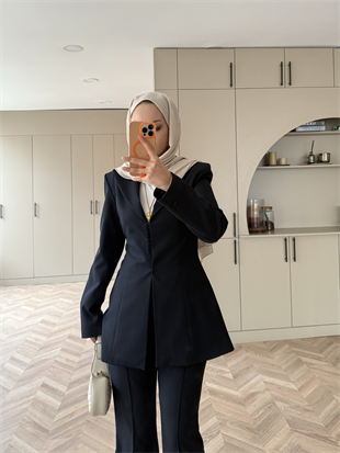 Birit Düğme Detaylı Blazer Takım Lacivert (26042)