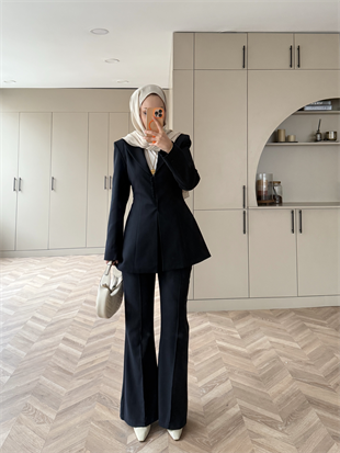 Birit Düğme Detaylı Blazer Takım Lacivert (26042)