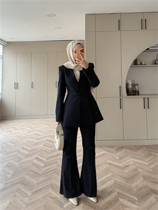 Birit Düğme Detaylı Blazer Takım Lacivert (26042)