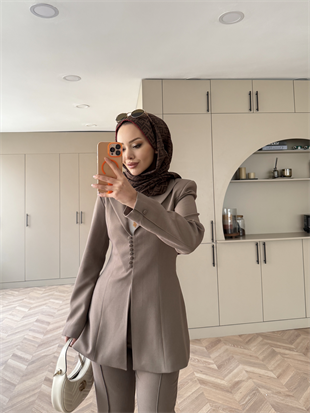 Biri Düğme Detaylı Blazer Takım Vizon (26042)