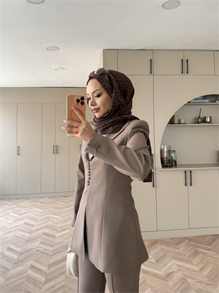 Biri Düğme Detaylı Blazer Takım Vizon (26042)