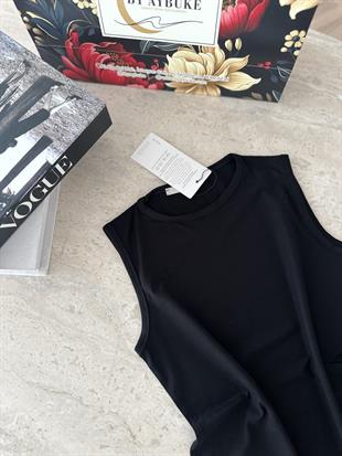 Bisiklet Yaka Sıfır Kol İçlik Siyah 