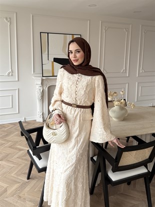 Blair Güpürlü Elbise Bej (5770)