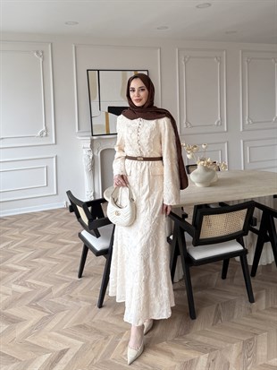 Blair Güpürlü Elbise Bej (5770)