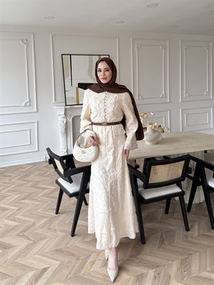 Blair Güpürlü Elbise Bej (5770)