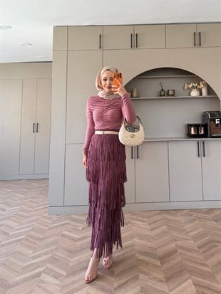 Blossom Püsküllü Etekli Takım Gül Kurusu (5780)