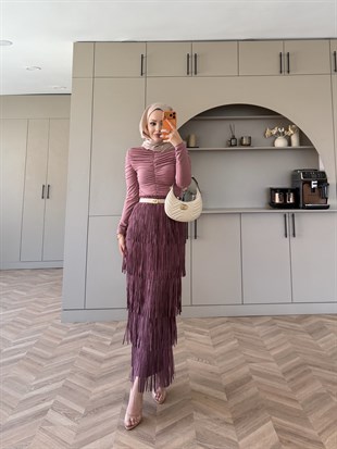 Blossom Püsküllü Etekli Takım Gül Kurusu (5780)