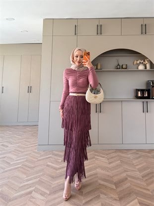 Blossom Püsküllü Etekli Takım Gül Kurusu (5780)