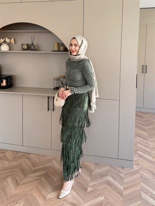 Blossom Püsküllü Etekli Takım Haki (5780)
